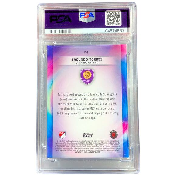 2023 Topps Chrome MLS Pearlers #P-21 Facundo Torres Orlando CIty PSA 10 Gem-Mint - Picture 4 of 5